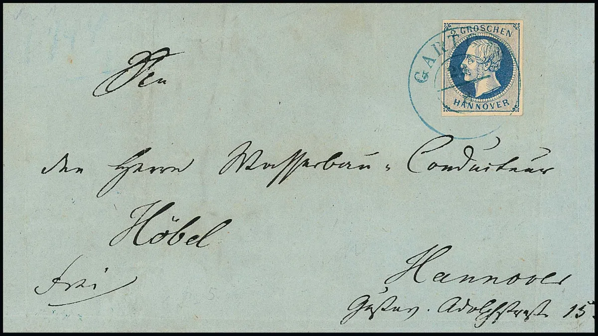 2 Gr. bleu, variété "point de couleur manquant entre S et C dans GROSCHEN", impeccable, sur lettre clairement oblitérée avec K2 "Gartow", Mi. 350,-