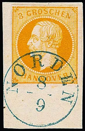 3 Gr. orange auf Kabinettbriefstück mit K1 "Norden"