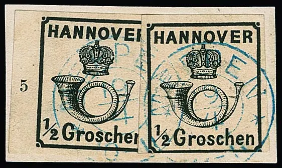 1/2 Gr. schwarz, guter rosa Gummi, linkes Kabinett-Randstück mit Reihenzahl "5", nebst weiterer Marke, diese unten berührt, auf Briefstück mit K2 "Meppen",…