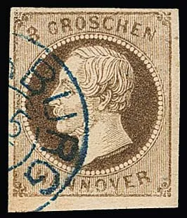 3 Gr. grijsbruin, gestempeld kabinetstuk, foto exp. Jäschke-L. Mi. 300,-