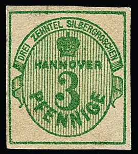 3 Pfge. groen, ongebruikt pronkstuk met bijna volledige originele gom, alleen kleine lichte plek in buitenmarge, Mi. 450,-