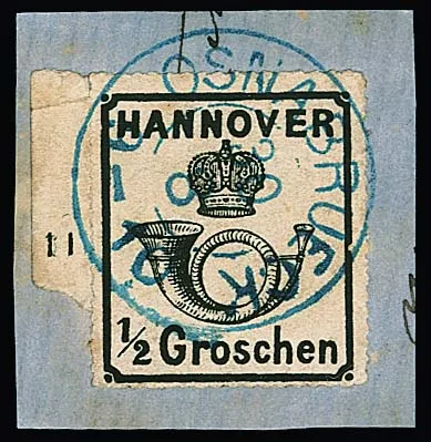 1/2 Gr. zwart, witte gom, met deel van linker velrand en rijnummer "11", op prachtbriefstuk met gecentreerde K2 "Osnabrück". Fotoexp. Jäschke-L.…