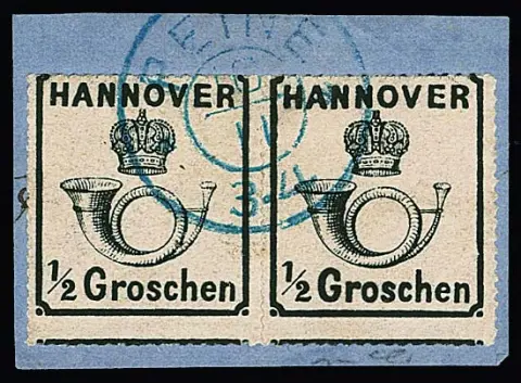 1/2 Gr. zwart, witte gom, in paar op kabinetbriefstuk met gecentreerde K2 "Peine", diverse signaturen. Mi. 750,-