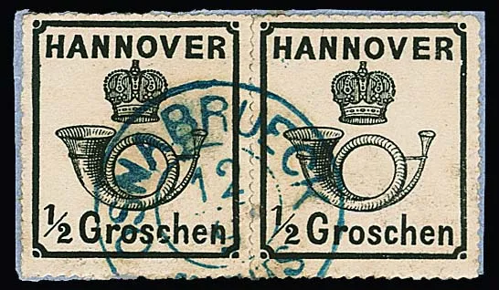 1/2 Gr. zwart, witte gom, in paar op klein kabinetbriefstuk met K2 "Osnabrück", attest Berger. Mi. 750,-