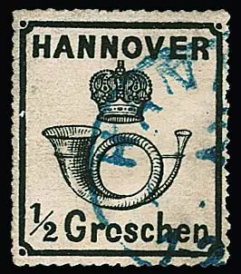 1/2 Gr. zwart, kleine hoekvouw, met goed zichtbare plaatfout "gebroken O", Mi. 600,-