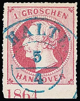 1 Gr. roze, kabinet onderrandstuk met centr. K2 "Halte" en onderaan jaartal "1864" (positie I)