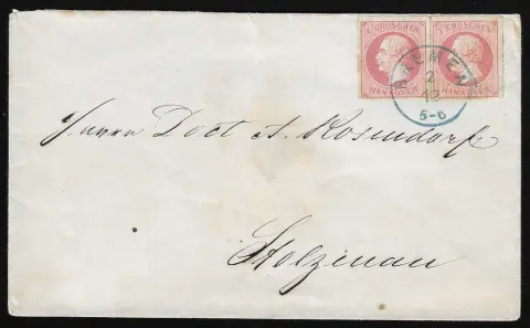 1 Gr. roze in paar (min. tint) op prachtige envelop met K1 "Bremen"