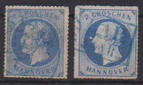 2 Gr. blauw, plaatfout "gebogen 2" (kleine fout, gesigneerd Bringmann) en IV (onberispelijk, foto-expertise Berger) elk gestempeld Mi. 400,-