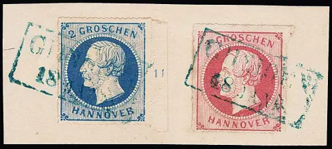 2 Gr. blauw, eenmaal matblauw op dun papier, zeven gestempelde randstukken met rijnummers, eenmaal met 1 Gr. roze op briefstuk