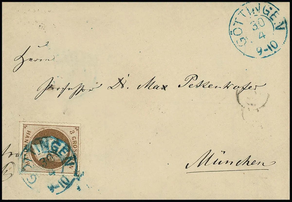 3 Gr. brun du bord gauche de la feuille (numéro de rangée "7") sur lettre de cabinet de Goslar à Oldenburg (signé Krause), ainsi qu'une autre affranchissement simple, Mi. 360,- +