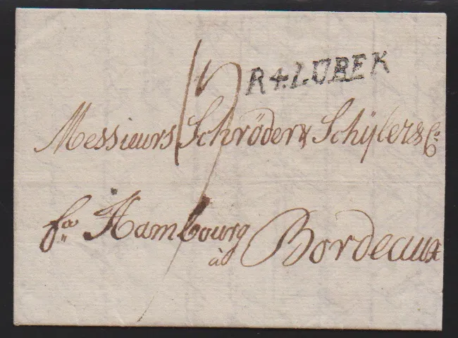 "Lübeck", 1750/1803, twee brieven naar Bordeaux, met L1 "D'ALLEMAGNE" resp. "R.4. LUBEK"