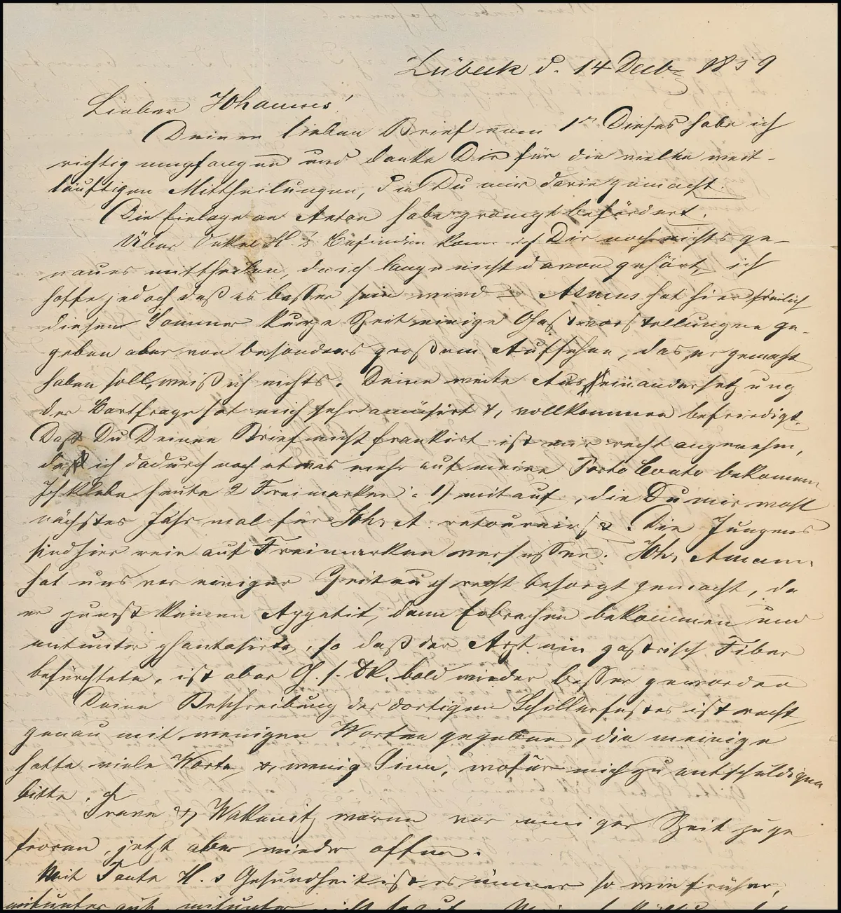 1859, een van de vroegst bekende documenten over postzegelverzamelen: brief uit Lübeck met uitgebreide inhoud, met hs. "Die Jungens sind hier rein…