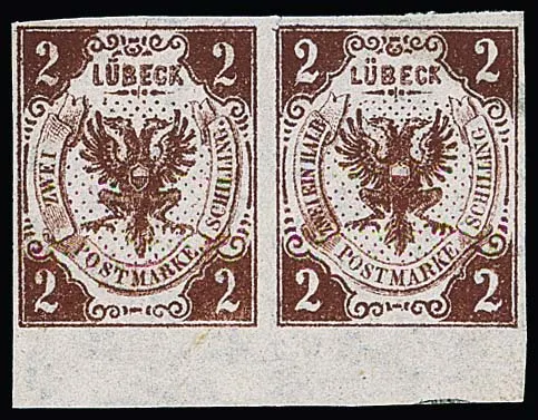 2 Sch. roodbruin, horizontaal ongebruikt paar met onderrand (rechter zegel foutdruk "Zweineinhalb"), pracht, gesigneerd Scheller