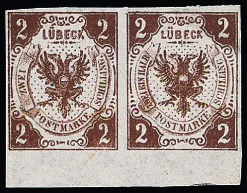 2 Sch. roodbruin, horizontaal ongebruikt paar met onderrand (rechter zegel foutdruk "Zweineinhalb"), pracht, gesigneerd Scheller