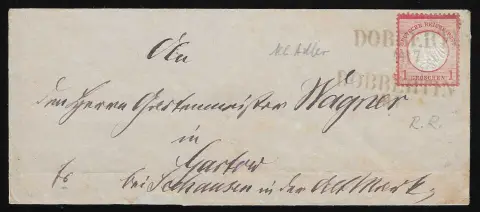 "Dobbertin", hergebruikte voorfilatelistische L2 volledig op brief 1 Gr. klein Brustschild