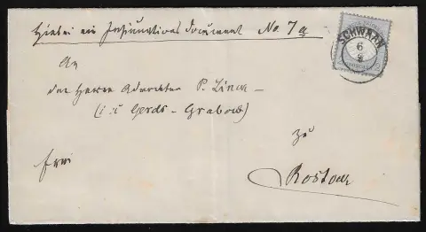 "Schwaan", ideale nagezonden K2-stempel op kabinetpostwisseldocument van 2e gewichtsklasse met 2 Gr. groot borstschild naar Rostock, foto-expert Krug