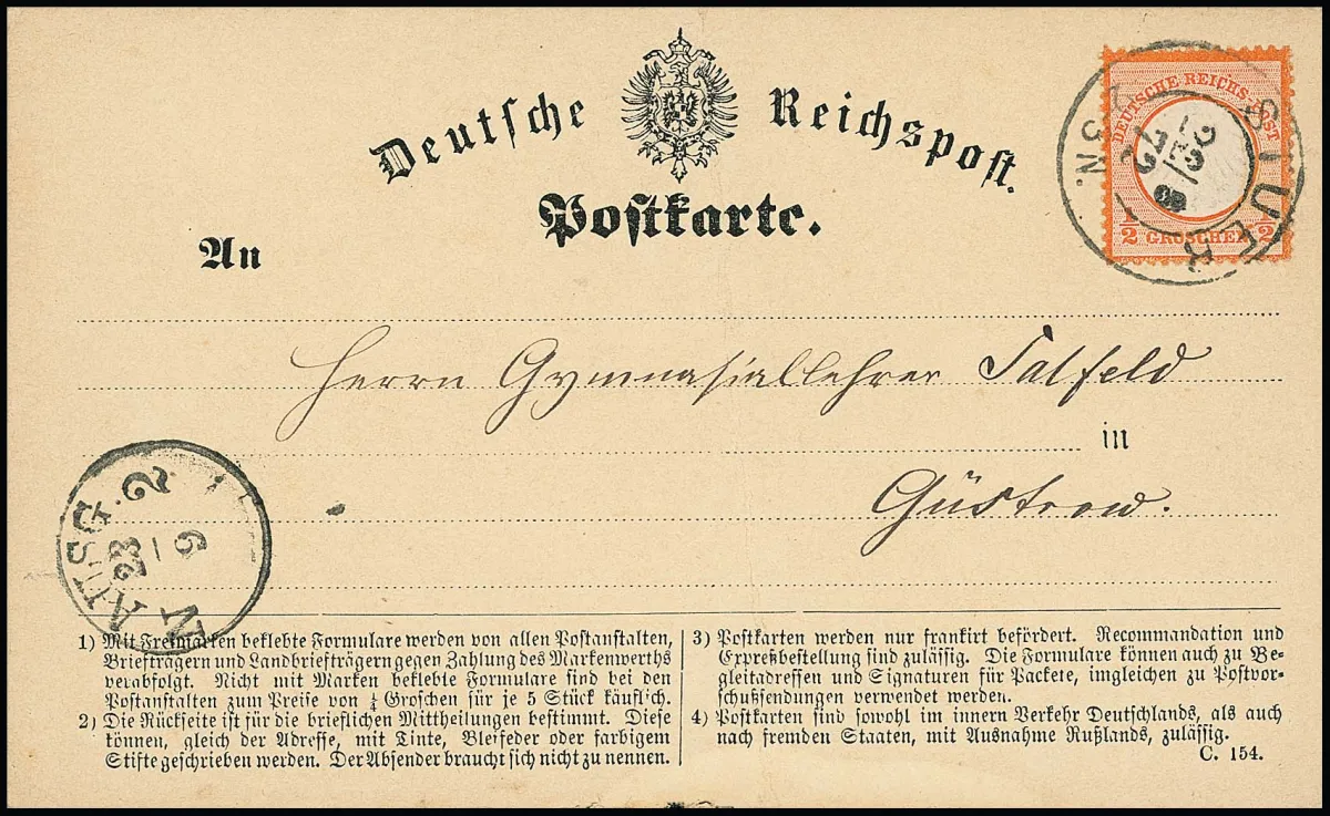 "Stuer 22/9 72", K2 duidelijk en gecentreerd op gebruikte briefkaart met Brustschild 1/2 Gr., stempel zeldzaamheid