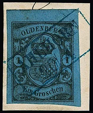 "Ahlhorn", Ra2 auf Kabinettbriefstück 1 Gr. schw./blau vom Oberrand