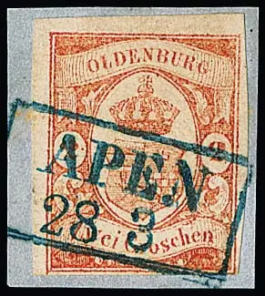"Apen", Ra2 duidelijk op briefstuk 2 Gr. rood (rechtsonder iets randlijnsnede, goed gesigneerd Krause, Rasche)