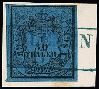 "Blexen", blauer Ra2 auf Kabinettbriefstück 1/30 Th. und Bfst. Wappen 1 Gr.