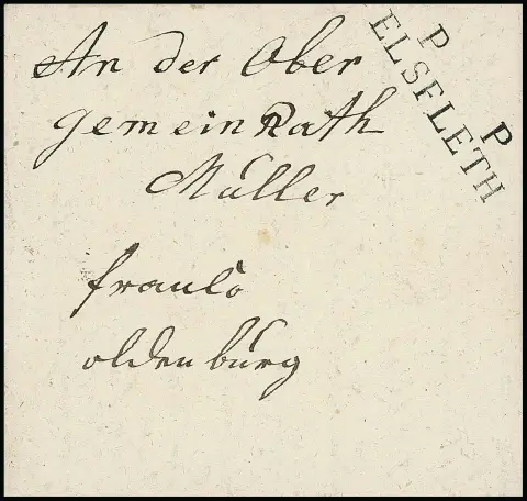 "Elsfleth", 1814, 2.5., besonders klarer L2 "P.P. ELSFLETH" auf Luxusbrief nach Oldenburg