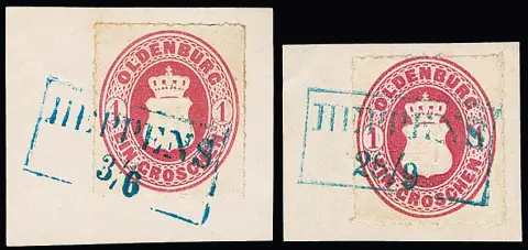 "Heppens", blauwe Ra2 op 16 waarden wapen 1 Gr. (elf briefstukken)