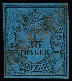 "Löningen", jasný otisk červeného L1 (velmi vzácný, Hb. + 2500,-) na dobře okrajované 1/30 Th. (poněkud "zamračené"), totéž v modré na 1/30 Th. (jako přídavek dva…