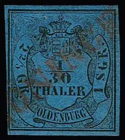 "Löningen", jasný otisk červeného L1 (velmi vzácný, Hb. + 2500,-) na dobře okrajované 1/30 Th. (poněkud "zamračené"), totéž v modré na 1/30 Th. (jako přídavek dva…