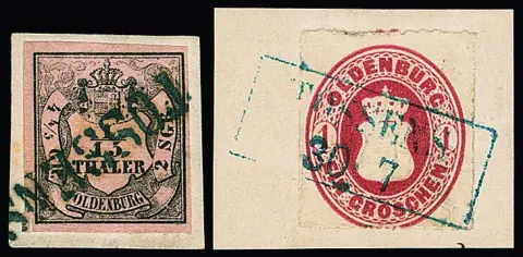 "Tossens", blauwe L1 op kabinetbriefstuk 1/15 Th., evenals Ra2 op twee wapens briefstukken 1 Gr. (eenmaal spleet)