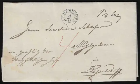 "Aldenhoven", 1835, velmi jasný K1 na luxusním dopise do Düsseldorfu, Feuser 100,-