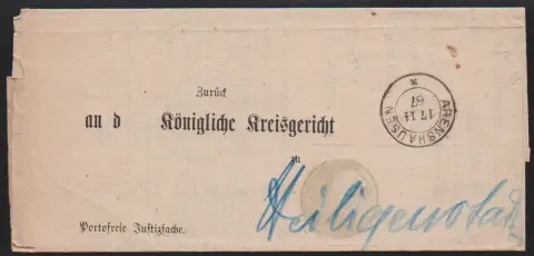 "Arenshausen", K2 ze 17.11.67 ve vzácném novém speciálním groteskním typu, jasně na poštovním potvrzení