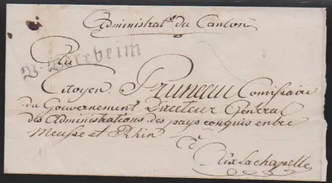 "Bergheim", (1790), vzácný první velký fraktur L1 "V. Bercheim" jasně na obálce dopisu do Cách, Feuser 350,-