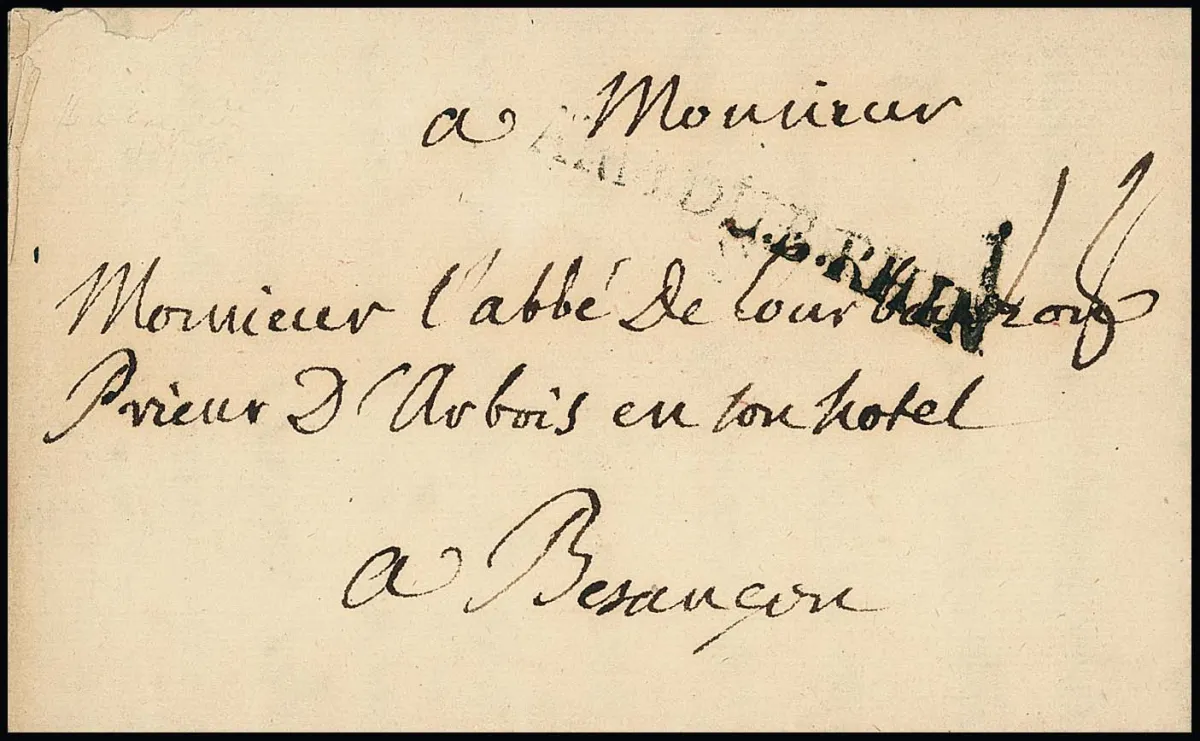 "Bielefeld", 1757, 28.7., "Camp de Billefelde", rare lettre de poste militaire française de la première année de la guerre de Sept Ans avec L1 "ARM. DU. B. RHIN"
