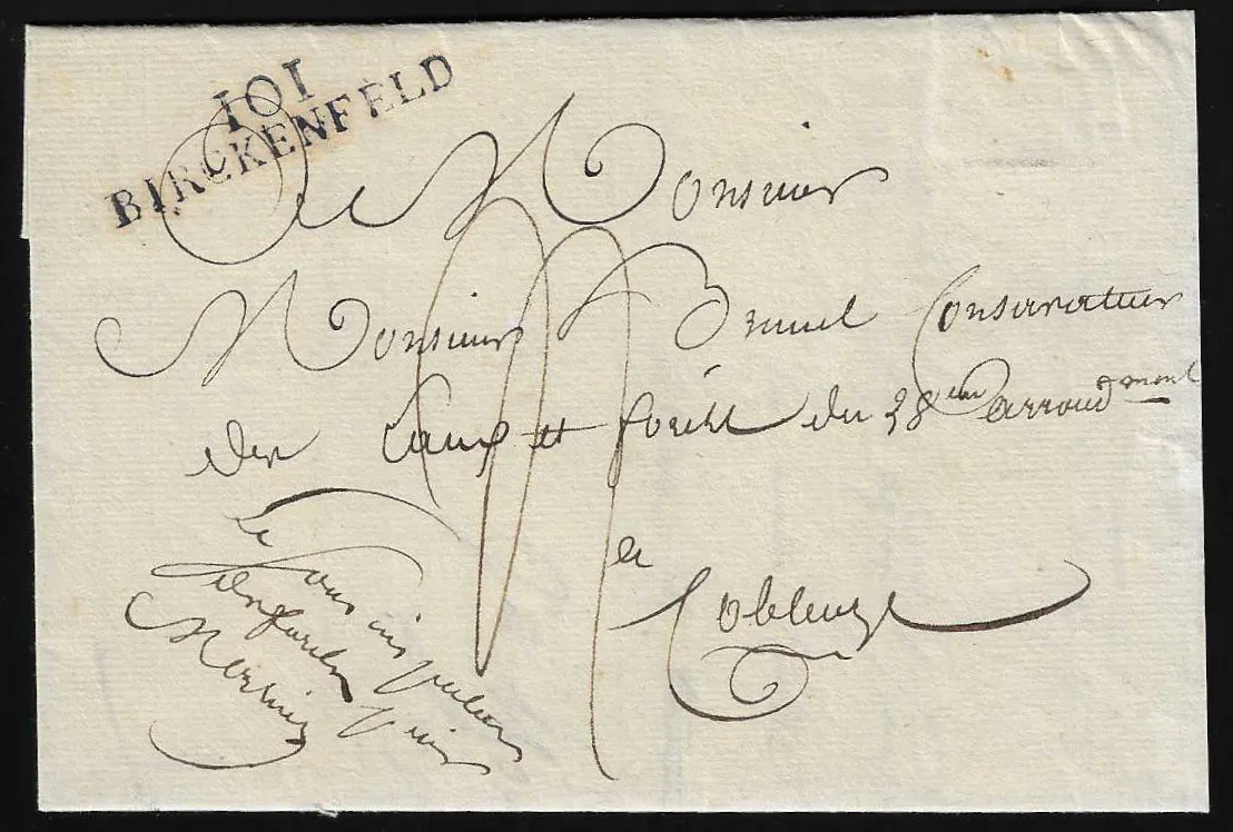 "Birkenfeld", 1808, L2 idéal sur deux lettres de luxe, une avec franchise, de Wischweiler et Coblence à Paris
