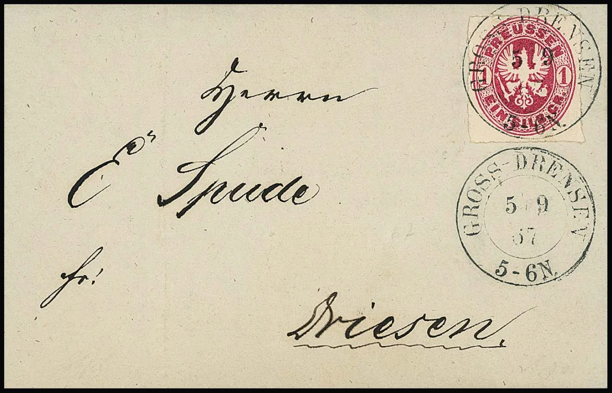 "Gross-Drensen", rare Posen-K2 clair sur lettre 1 Sgr. Wappen