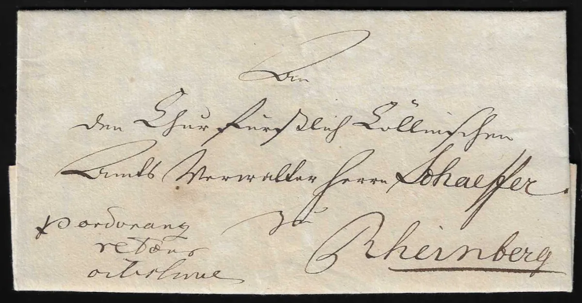 "Kempen" (Rhénanie), 1793, rare lettre de poste militaire "p. ordonanz" pour Rheinberg (1re guerre de coalition)