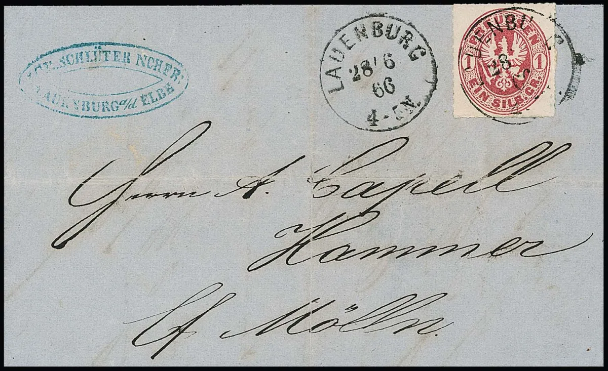 "Lauenburg", nouveau K1 grotesque prussien nettement sur lettre pliée au centre avec 1 Sgr.