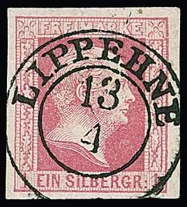 "Lippehne", K2 préphil. idéalement centré sur 1 Sgr. rose à grandes marges, petites taches claires, bien signé Kastaun