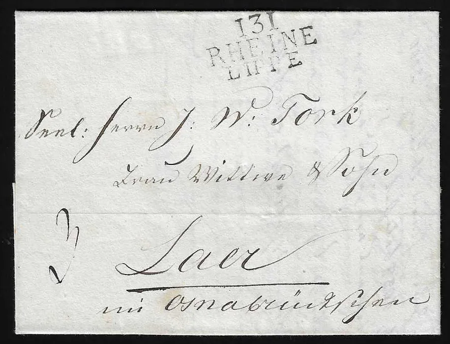 "Rheine", 1812, L3 "131 RHEINE LIPPE" net sur lettre avec contenu d'Emsdetten, Feuser 250,-