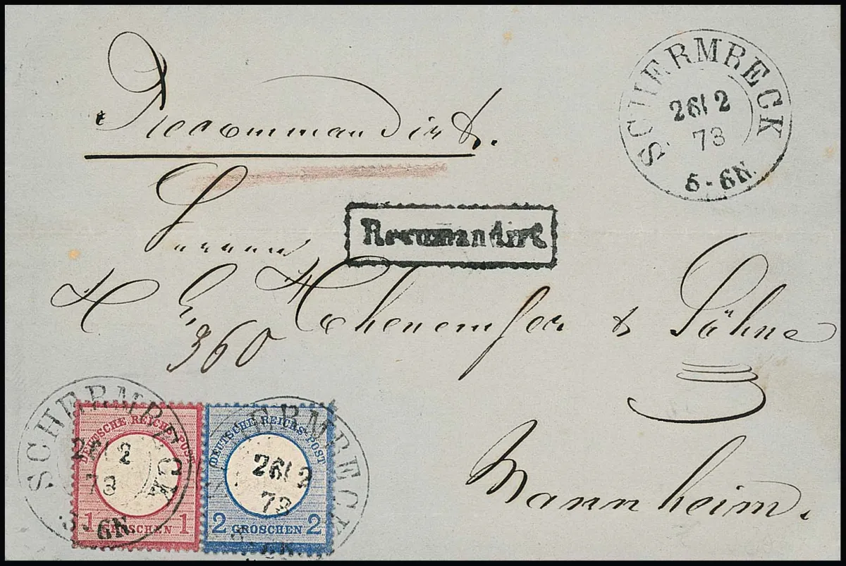 "Schermbeck", K2 réexpédié en type spécial clair sur lettre Recokabinett avec armoiries 1 et 2 Gr., expertise photo Zill