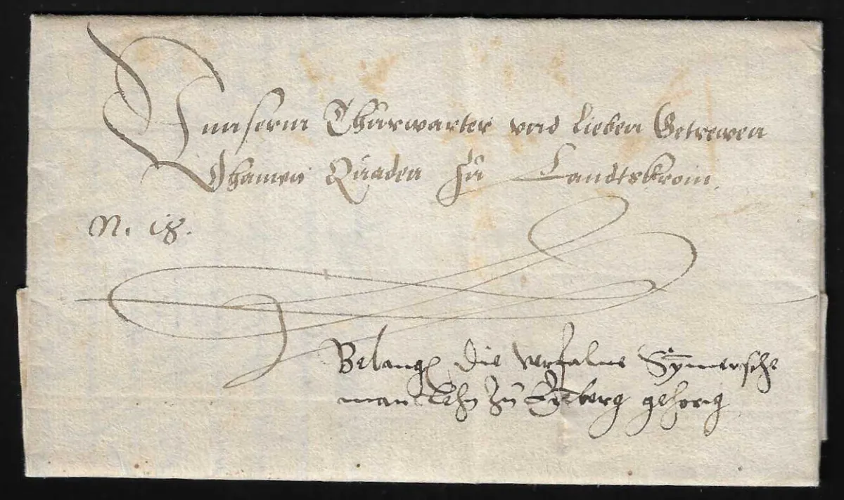 "Simmern", 1561, lettre ornée ancienne avec contenu vers Landskron