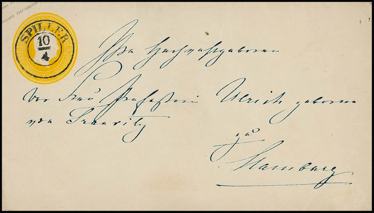 "Spiller", K2 idéal sur entier postal de tête de cabinet 3 Sgr.