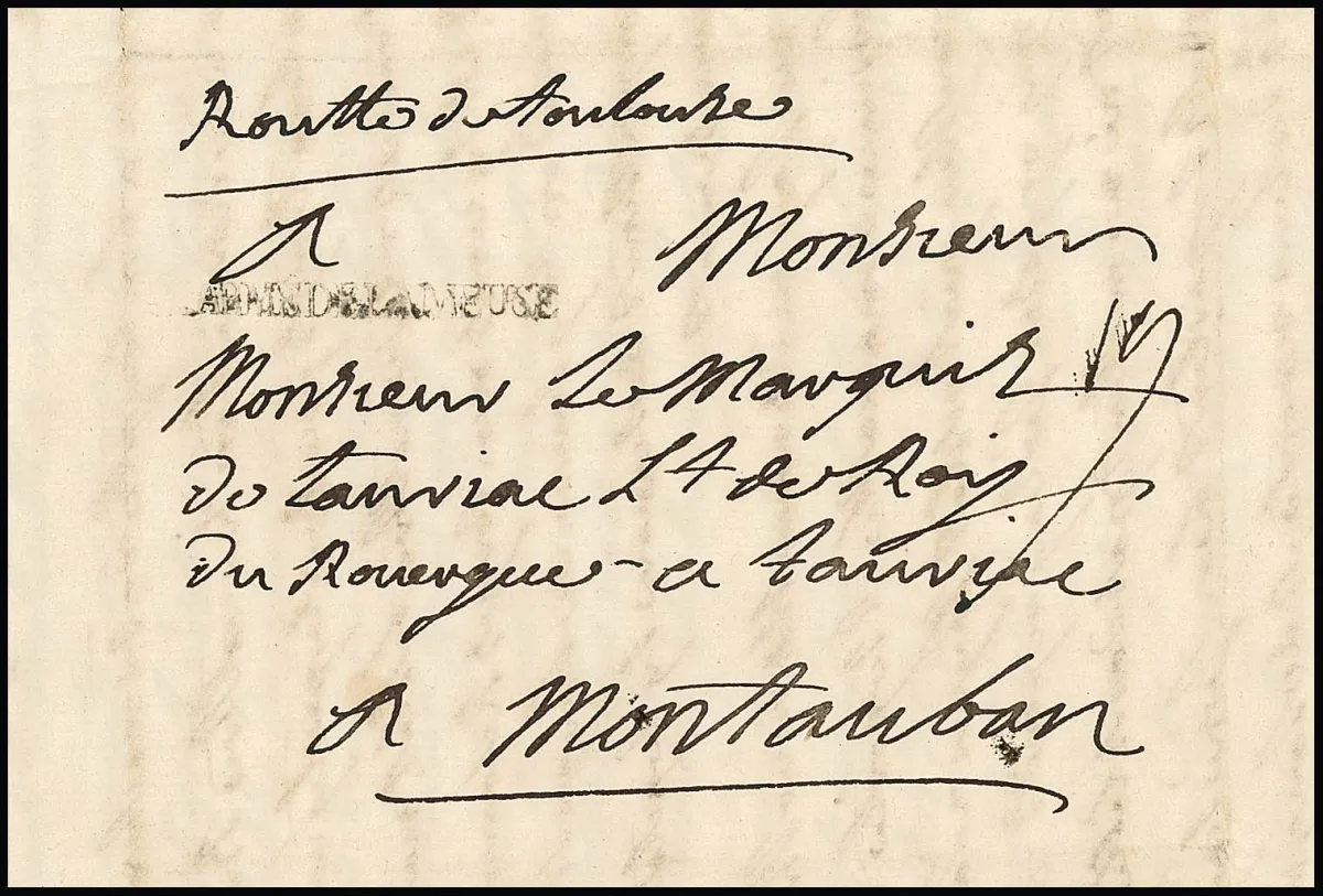 "Uerdingen" près de Krefeld, 1741, rare lettre de poste militaire de l'armée française de la guerre de Succession d'Autriche avec L1 "ARM. DE LA MEUSE"