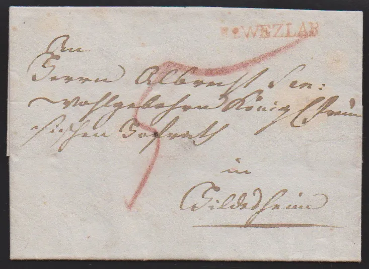 "Wetzlar", (1760 ff.), L1 "DE WETZLAR" sur deux lettres (une petite déchirure), ainsi que L1 rouge "R.2. WEZLAR" sur lettre 1803