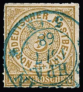 "Berlin H.P.A.", le K2 bleu du bureau de poste de la cour avec étoiles comme oblitération très rare sur NDP 5 Gr. brun ocre, ex coll. Kruschel, KHBW n° 49, 1800 P.