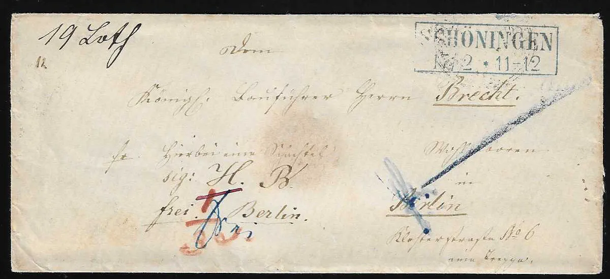 "Berlin Hofpostamt", (1860), rare K2 d'arrivée "1te. Paket-Bestellung" du bureau de poste de la cour au verso sur jolie enveloppe de dame d'accompagnement de colis avec Braunschweig-Ra2…