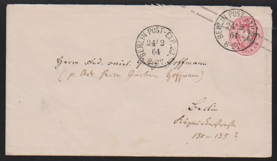 "Berlin Post-Exp. 23", Grotesk-K1 v černé a modré na dvou celinách 1 Sgr. znak (jeden místní obal)