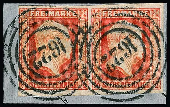 "1622" (Wetter) auf Kabinettbriefstück mit Paar 1/2 Sgr. ziegelrot