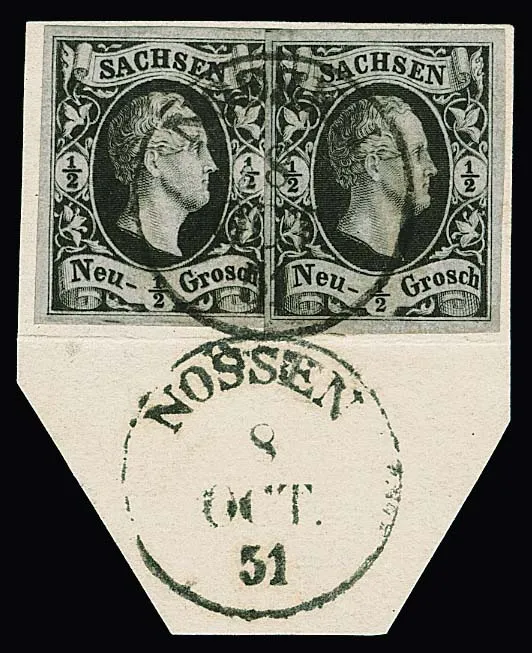"Nossen", K1 net sur fragment de lettre de cabinet avec deux fois 1/2 Ngr. August