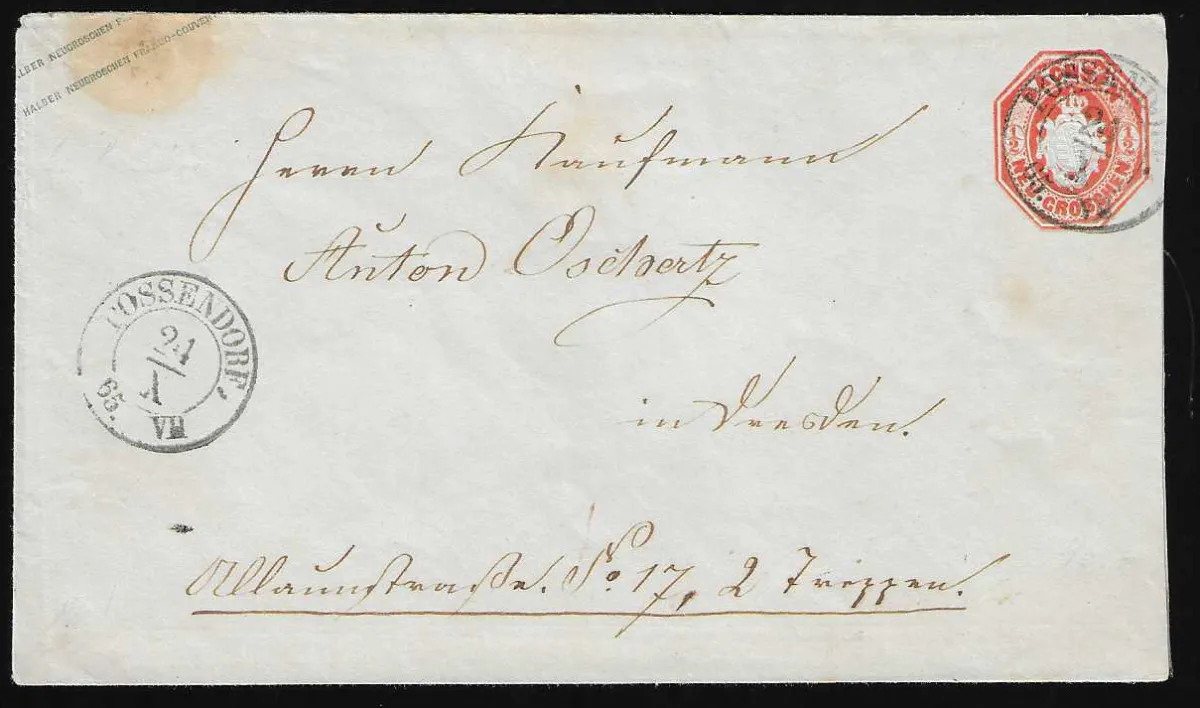 "Possendorf", K2 klar auf Wappen-Ganzsache 1/2 Ngr. (unbed. Randfleckchen, gut sign. Rismondo)